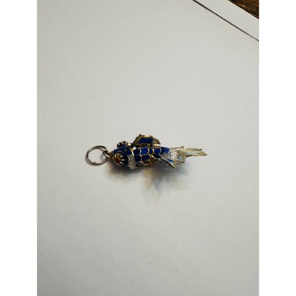 Vintage Blue Enamel Koi Fish Pendant Articulated Gilded - Picture 7 of 12